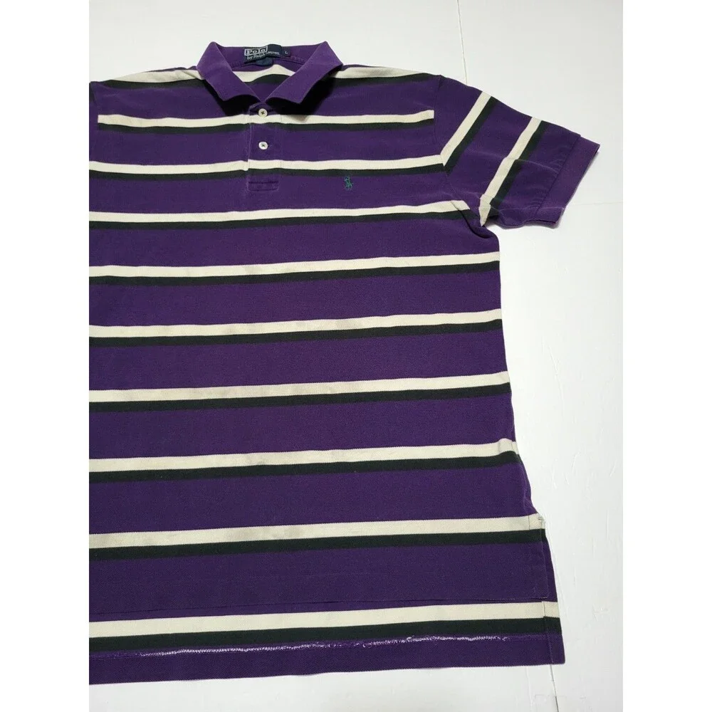 (#L7) Polo Ralph Lauren Mens Large Purple Black Striped Short Sleeve